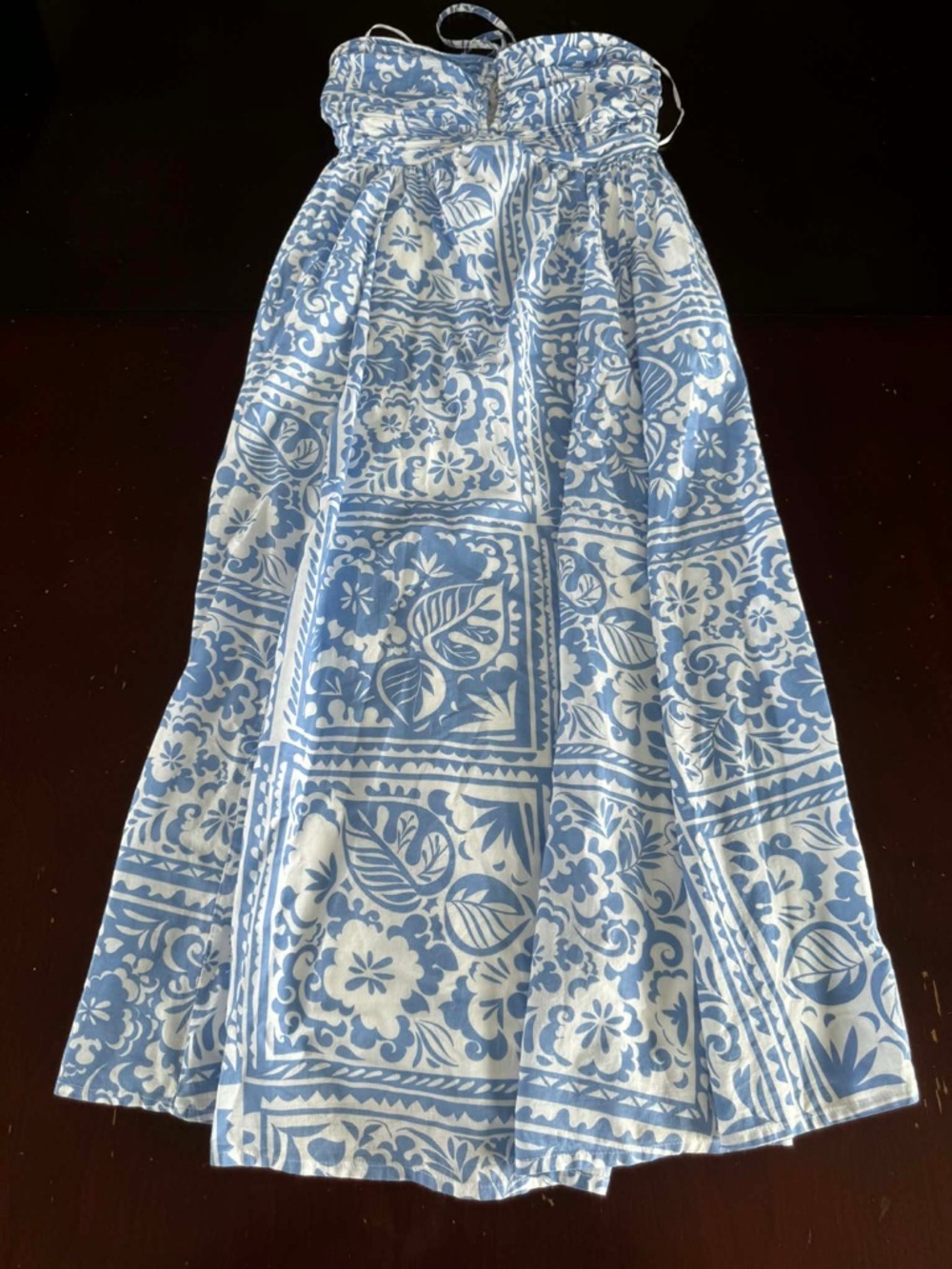 Japna Blue White Tile Print Smocked Maxi Dress 100% Cotton Coastal Peasant Boho - Picture 2 of 4
